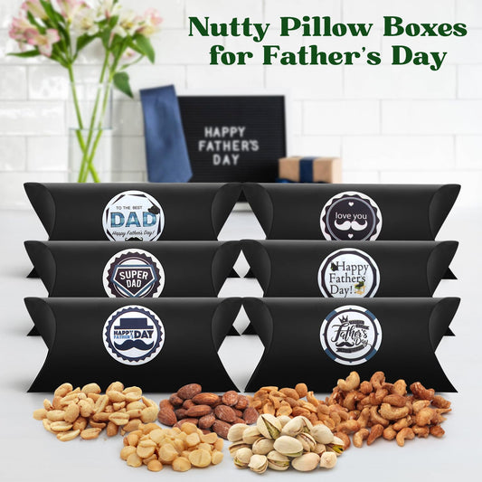 Father's Day Nut Gift Baskets - 6 Pillow Boxes Filled With Fresh Nuts, Beautifly Packaged for Fathers Day Celebrations, Special Dad Gifts For Fathers Day.