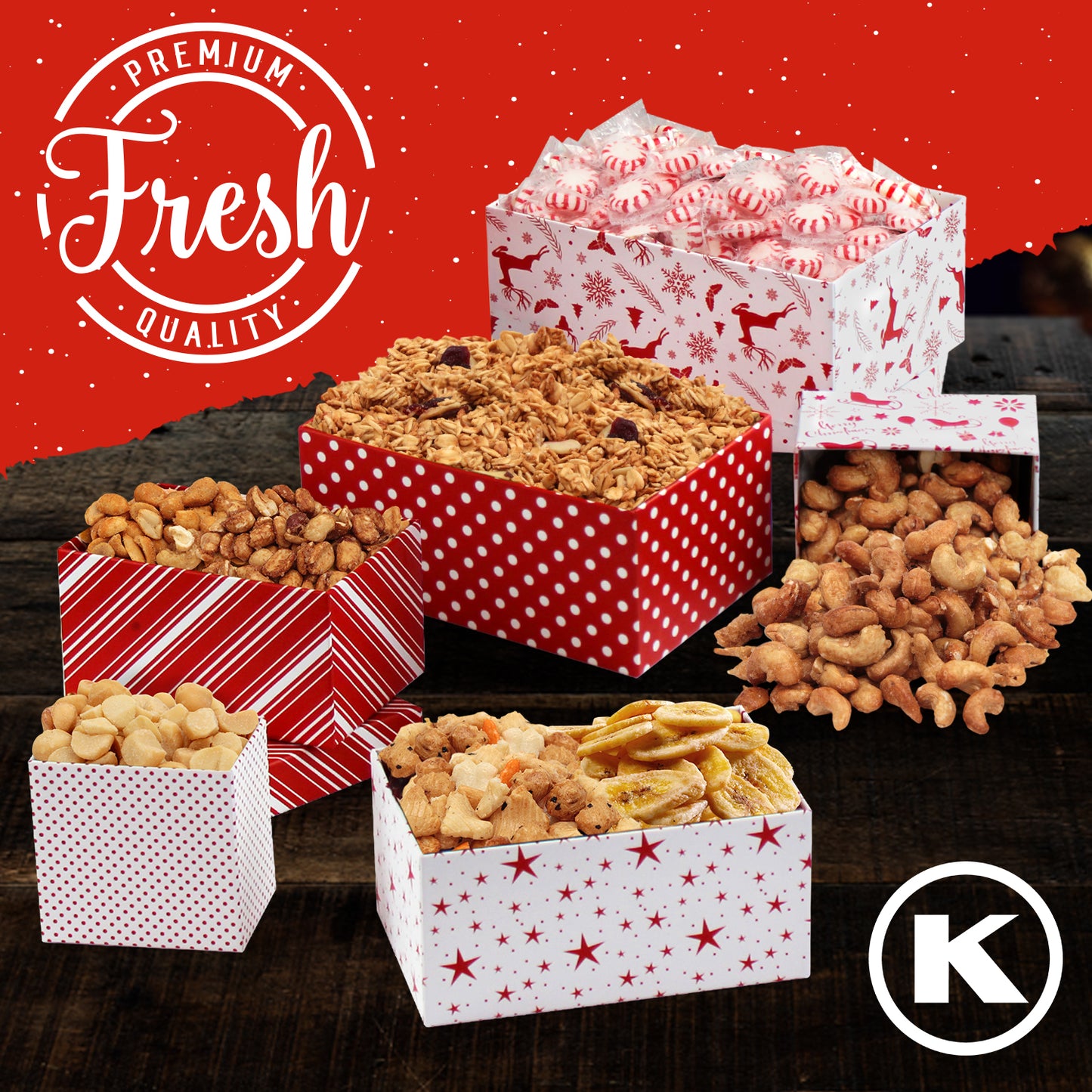 Holiday Gift Basket Tower - with Dried Fruits & Nuts Gourmet Cravings Indulgence - 6 Tier Food Basket Gift Set Great Treat Towers Christmas Gifts Present for Men & Women