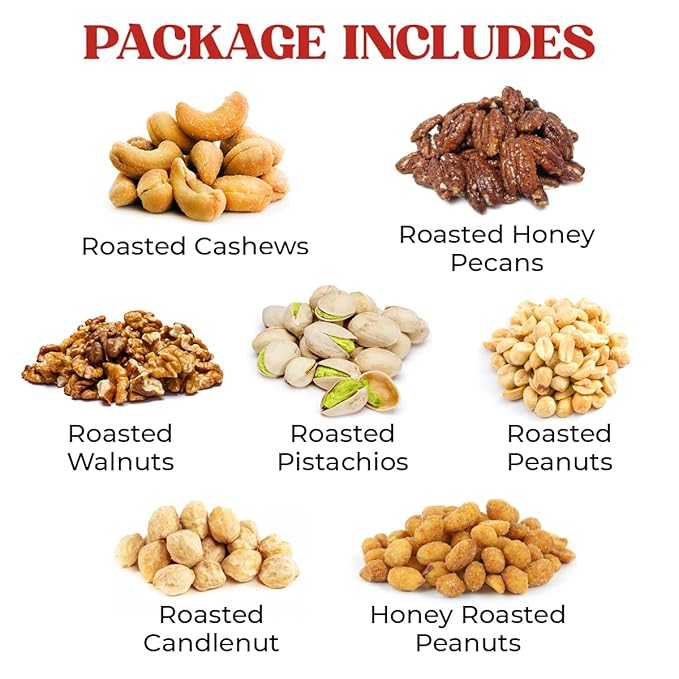Fathers Day Nuts Gift Basket - 7 Sectional Nuts Platter With a Variety of Freshly Roasted Nuts - Beautifully Packaged Gift for Birthday, Sympathy. Large Family Pack.