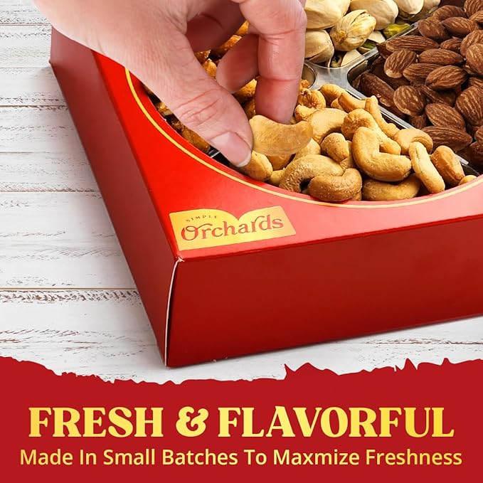 Nuts Gift Basket - Basket of Cravings Gourmet Nuts Collection, Premium Mixed Nuts Gift Box, Perfect Birthday Care Package, 4 Sectional.