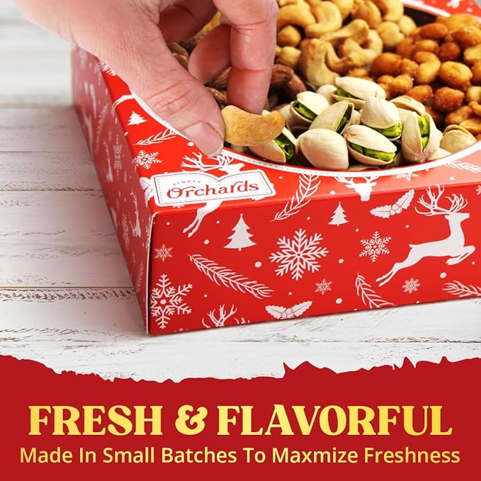 Christmas Nuts Gift Basket for Holiday Season, Premium Mixed Nut Assortment Gift Gourmet Snack Food Present Box, Vegan, Organic and Kosher - Christmas Gift Basket for Family (4 Sectional)