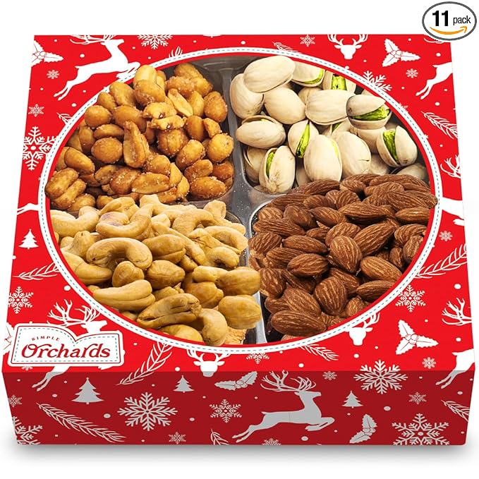 Christmas Nuts Gift Basket for Holiday Season, Premium Mixed Nut Assortment Gift Gourmet Snack Food Present Box, Vegan, Organic and Kosher - Christmas Gift Basket for Family (7 Sectional)