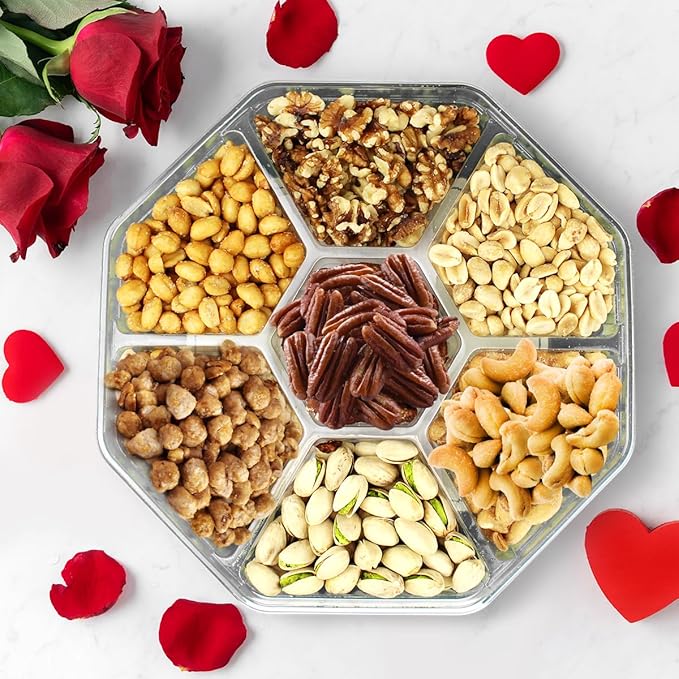 Nuts Gift Basket - Delicious Mixed Cravings Gourmet Collection Features 7 Sectional Platter with Freshly Roasted Nuts - Gift Baskets.