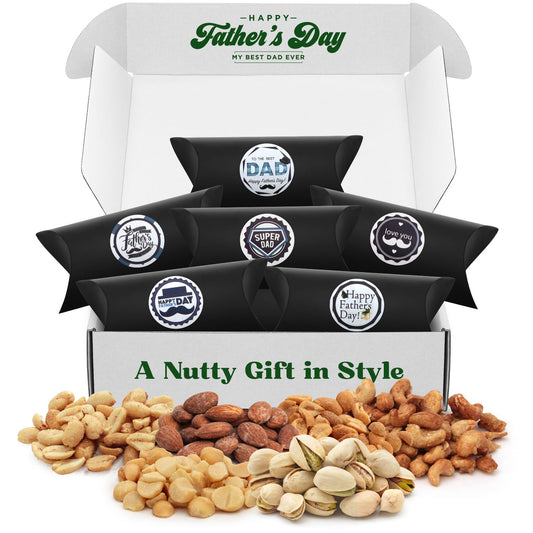 Father's Day Nut Gift Baskets - 6 Pillow Boxes Filled With Fresh Nuts, Beautifly Packaged for Fathers Day Celebrations, Special Dad Gifts For Fathers Day.