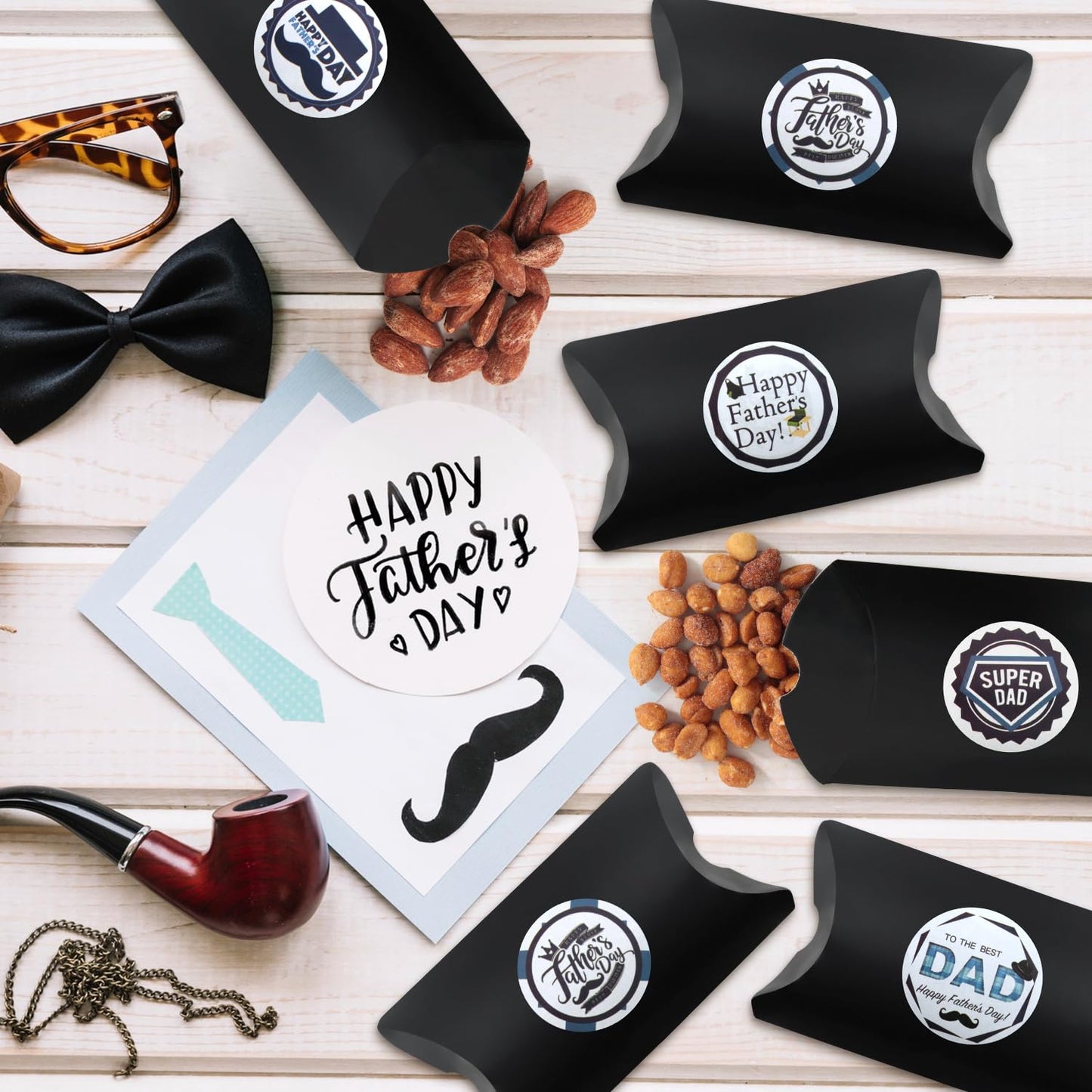 Father's Day Nut Gift Baskets - 6 Pillow Boxes Filled With Fresh Nuts, Beautifly Packaged for Fathers Day Celebrations, Special Dad Gifts For Fathers Day.