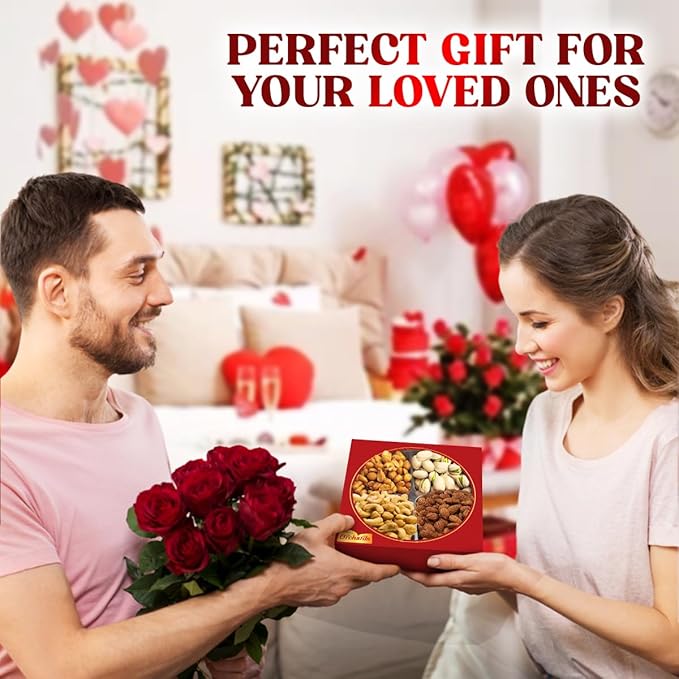 Nuts Gift Basket - Basket of Cravings Gourmet Nuts Collection, Premium Mixed Nuts Gift Box, Perfect Birthday Care Package, 4 Sectional.