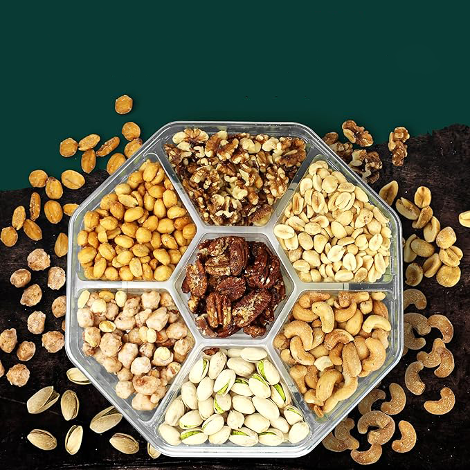 Assorted Nuts - Gourmet  Gift Basket With a Variety of Freshly Roasted Nuts - Beautifully Packaged Gift for Birthday, Sympathy, Halloween, Thanksgiving. (7 Sectional Ultimate Family Pack)