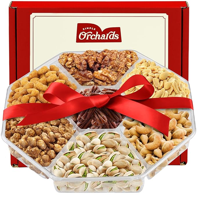 Nuts Gift Basket - Delicious Mixed Cravings Gourmet Collection Features 7 Sectional Platter with Freshly Roasted Nuts - Gift Baskets.