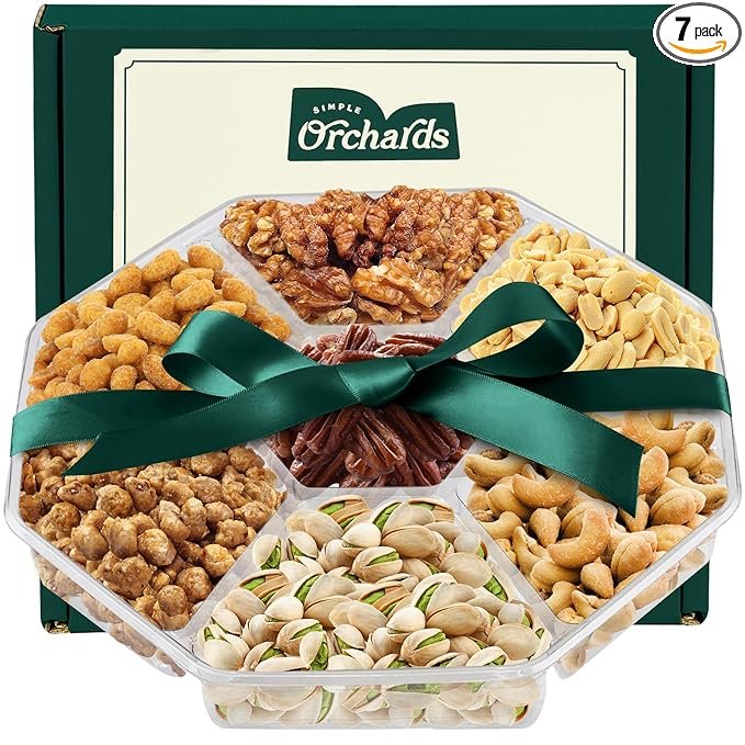 Assorted Nuts - Gourmet  Gift Basket With a Variety of Freshly Roasted Nuts - Beautifully Packaged Gift for Birthday, Sympathy, Halloween, Thanksgiving. (7 Sectional Ultimate Family Pack)