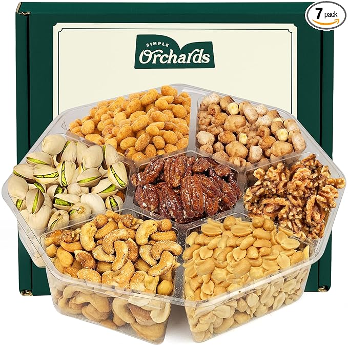 Assorted Nuts - Gourmet  Gift Basket With a Variety of Freshly Roasted Nuts - Beautifully Packaged Gift for Birthday, Sympathy, Halloween, Thanksgiving. (7 Sectional Ultimate Family Pack)