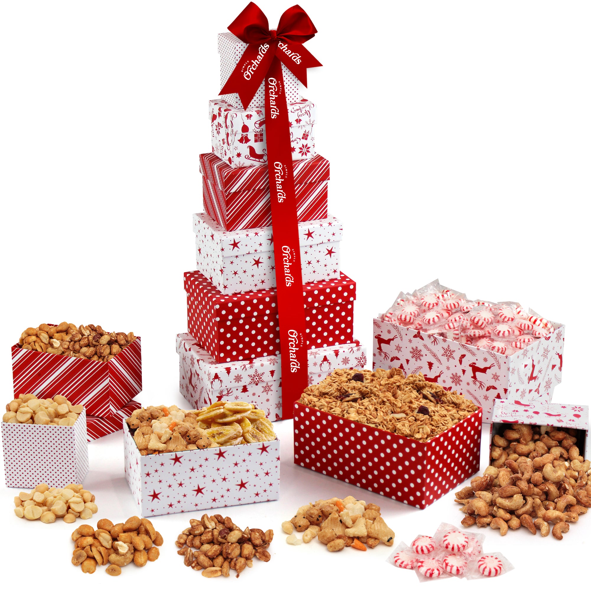 Holiday Gift Basket Tower - with Dried Fruits & Nuts Gourmet Cravings Indulgence - 6 Tier Food Basket Gift Set Great Treat Towers Christmas Gifts Present for Men & Women